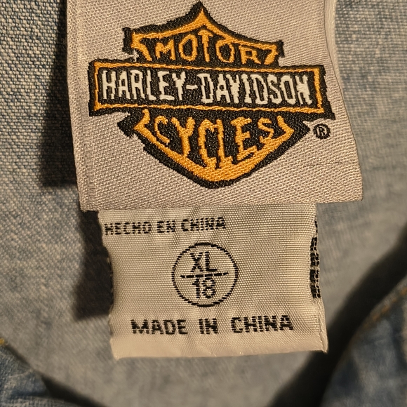 Harley-Davidson Blue Denim Vest with Red and White Logo - Picture 3 of 3